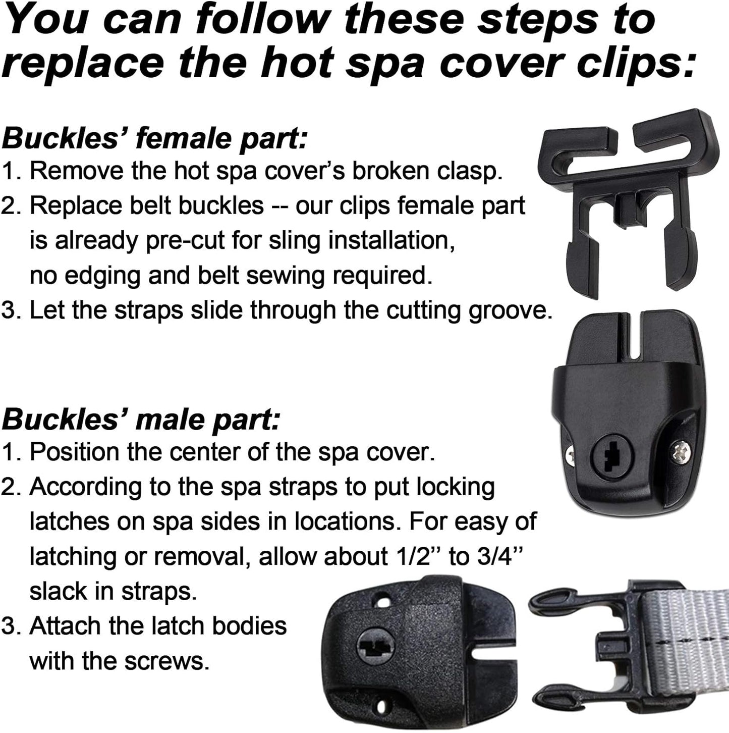 4-Piece Spa Hot Tub Cover Latch and Lock Kit, Including Key and Screws, Strap Buckle Sliding Locks, Ideal for Spa Hot Tub Cover Repair Kit