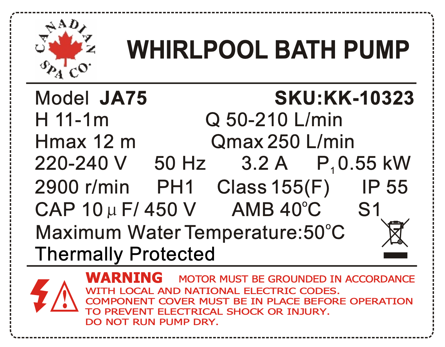 1.5” x 1.5” JA75 Circulation Pump