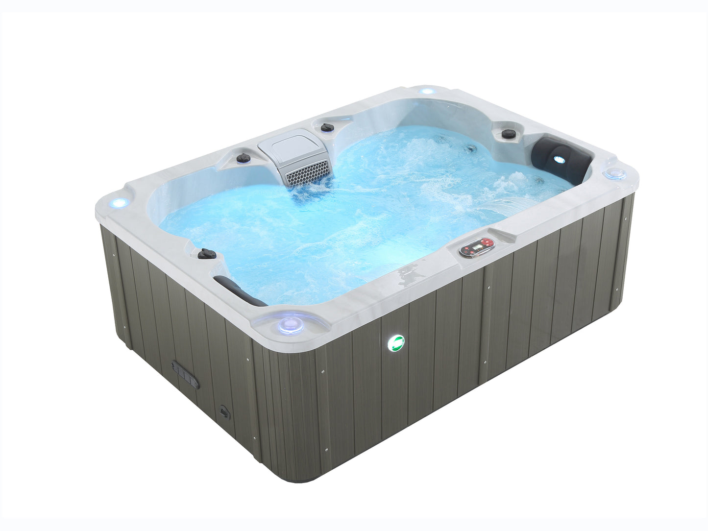 Hot tub with water and lights on a white background