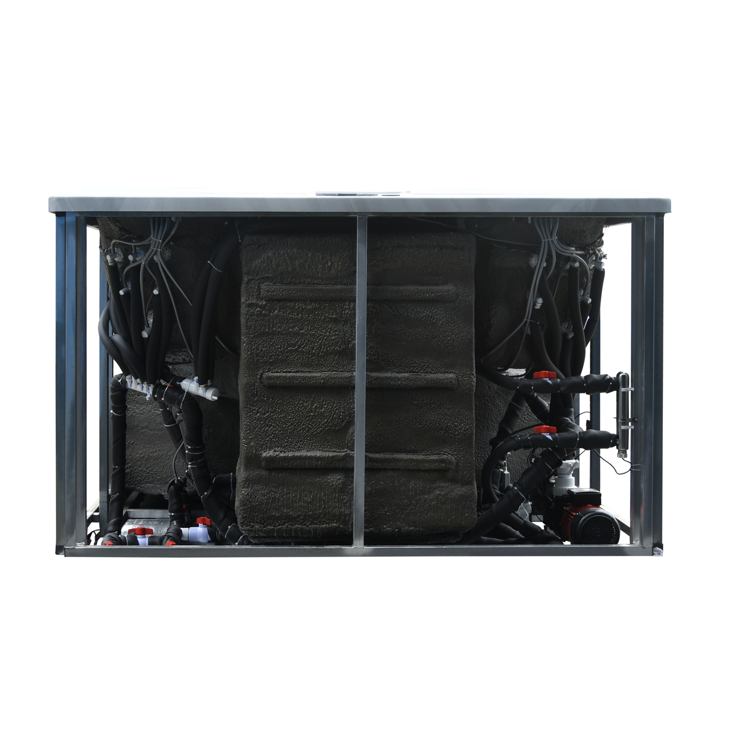 Industrial air conditioning unit with visible components on a white background