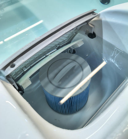 Lid and Skimmer face with New Weir Gate Kit – Premium Surface Filtration for a Cleaner Spa -Black Ice
