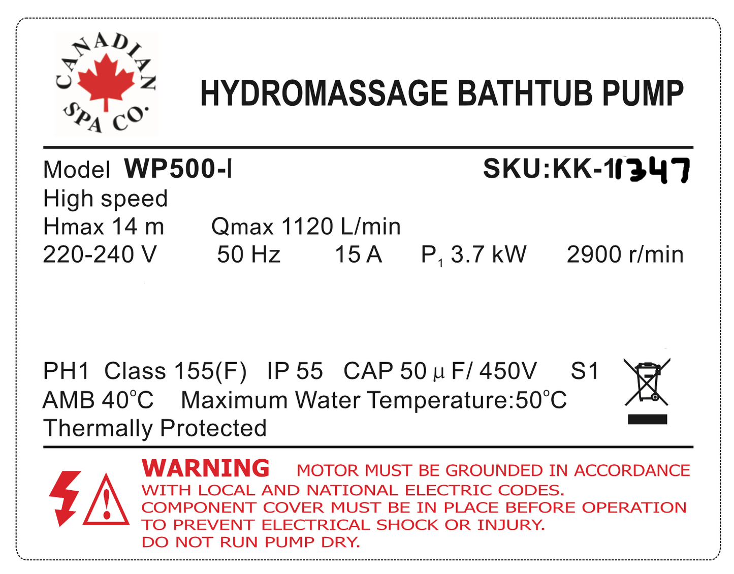 WP500-I Single-Speed Pump 5HP 2.5 x 2.5