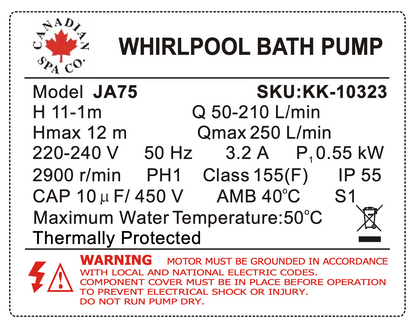 1.5” x 1.5” JA75 Circulation Pump