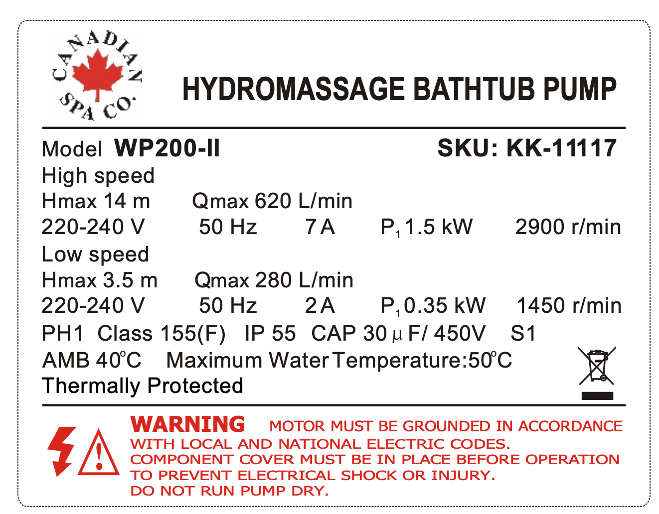 WP200-II 2-Speed Pump 2HP 2 x 2