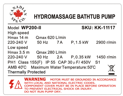 WP200-II 2-Speed Pump 2HP 2 x 2