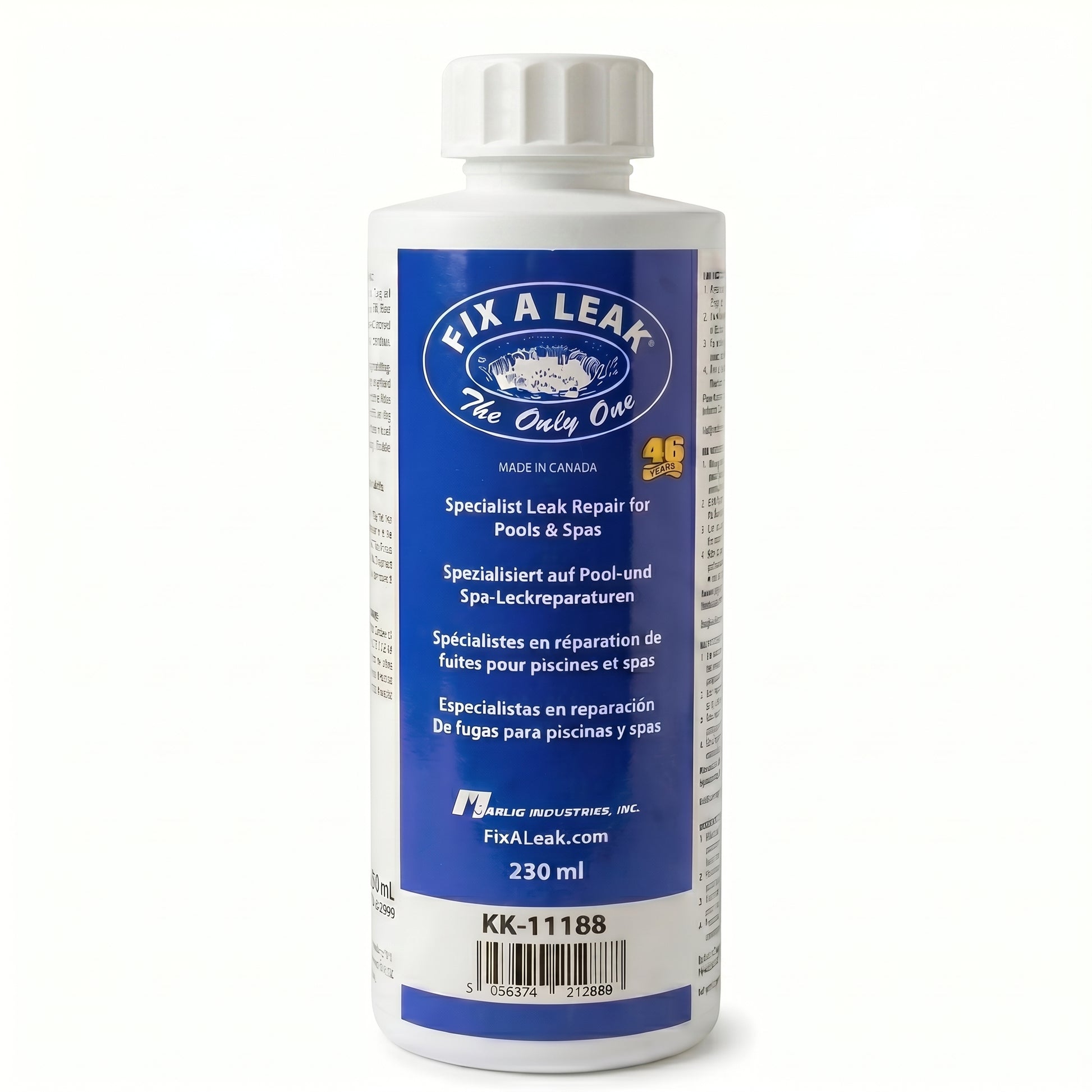 Fix A Leak bottle with blue label on a white background