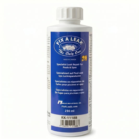 Fix A Leak bottle with blue label on a white background