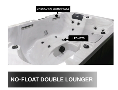 Hot tub with features labeled on a white background