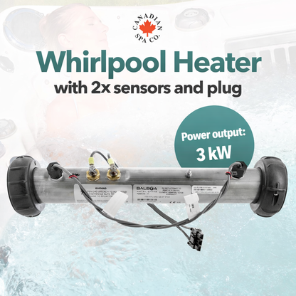 Whirlpool heater 3kw with 2x sensors and plug, featuring Canadian Spa Co. branding.
