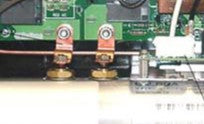 Close-up of a computer motherboard with visible components