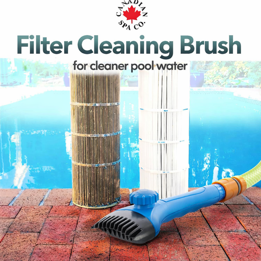 Easy use filter cleaning brush. Attach to garden hose with connector included.